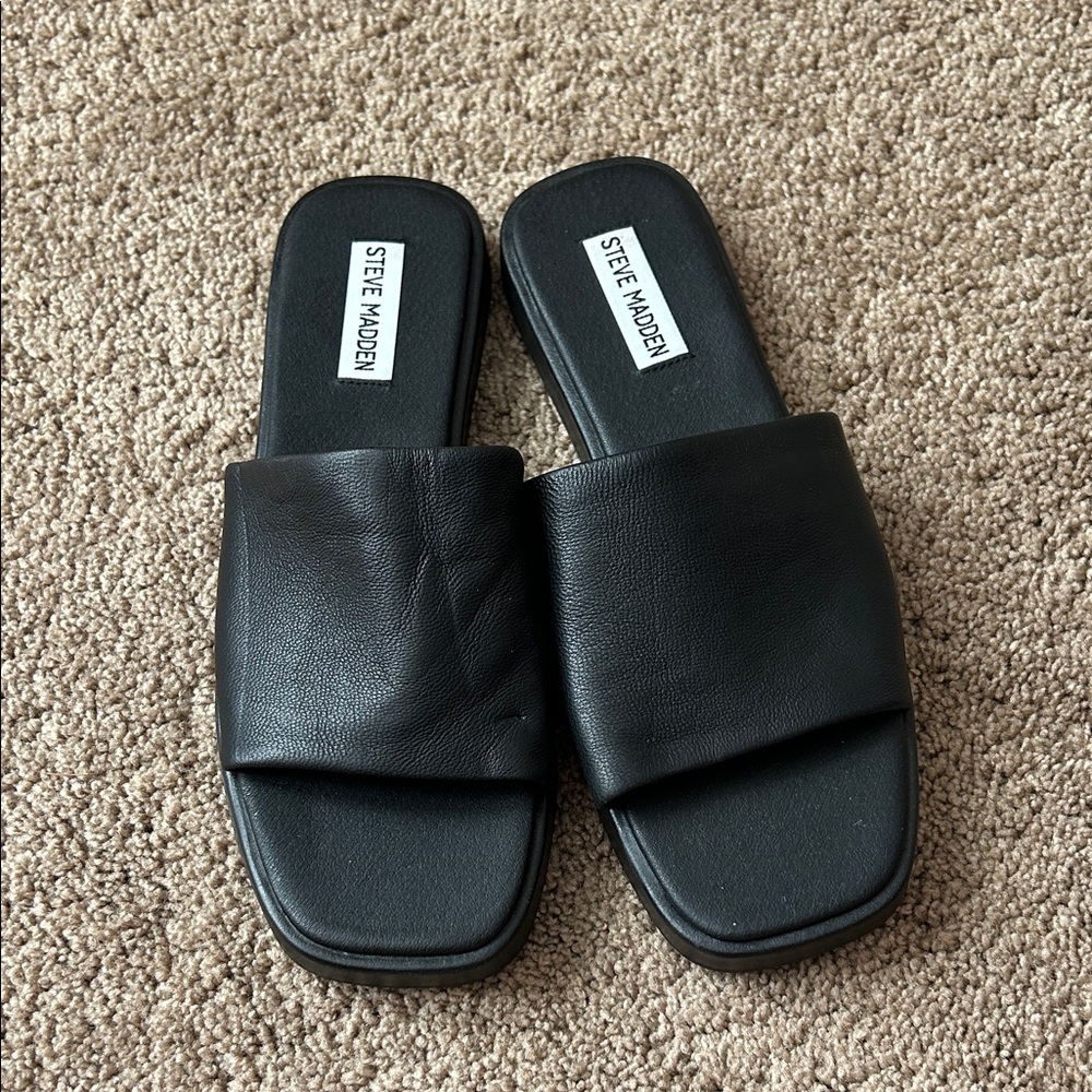 Steve Madden Black Leather Slides